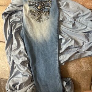 Love Indigo Blue Boot Cut Jeans with Vintage Distressing